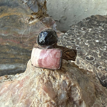 Load image into Gallery viewer, Stone Goblin Studios - Rhodonite and Obsidian Ring