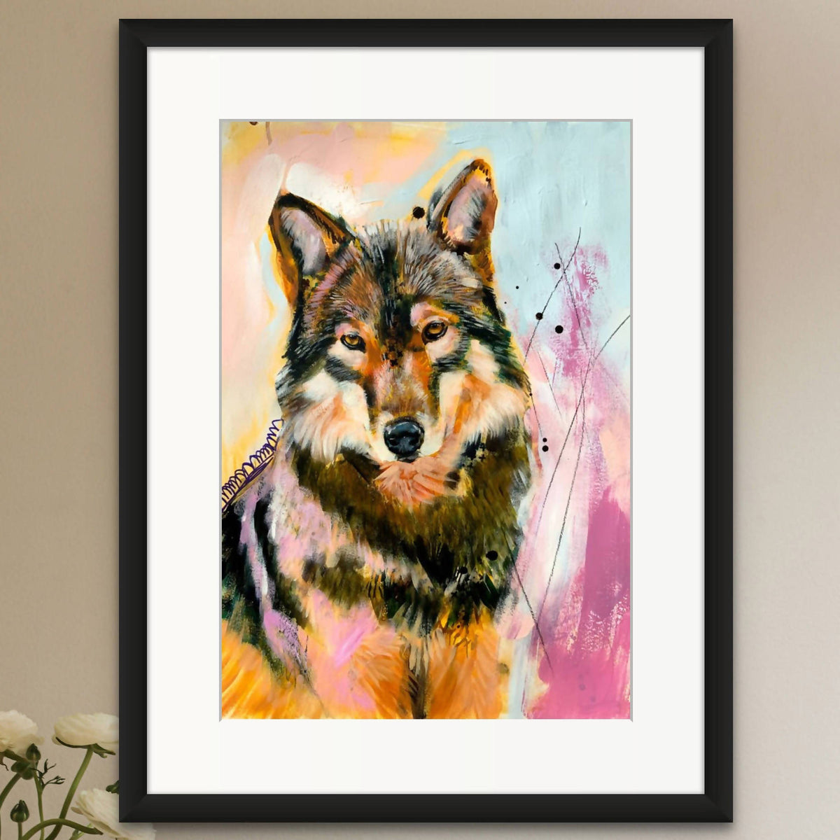 Edda Davila - She Wolf- Wolf pink Painting 22”x30”