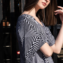 Load image into Gallery viewer, Yennie Zhou Designs - Black and White Linear Geometric Shape Maxi Kaftan Dress w/ Matching Mask, Fashion, Yennie Zhou Designs, Sacramento . Shop