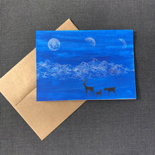 Load image into Gallery viewer, Susan Twining Creations - Greeting Card with Silver Moons and Mountains, Black Deer, Stationery, Susan Twining Creations, Sacramento . Shop