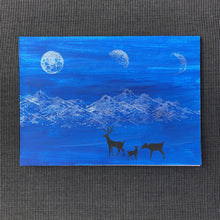 Load image into Gallery viewer, Susan Twining Creations - Greeting Card with Silver Moons and Mountains, Black Deer, Stationery, Susan Twining Creations, Sacramento . Shop