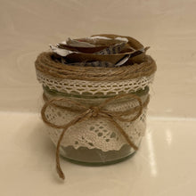 Load image into Gallery viewer, Paper Zen Designs - Glass Jar with Paper Flowers, Burlap, and Lace, Home Decor, Paper Zen Designs, Sacramento . Shop