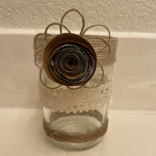 Load image into Gallery viewer, Paper Zen Designs - Glass Jar with Paper Flowers, Burlap, and Lace, Home Decor, Paper Zen Designs, Sacramento . Shop