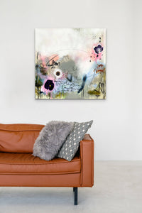 Edda Davila - Differential -Abstract grey floral painting "30x30", Wall Art, Edda Davila, Atrium 916 - Sacramento.Shop