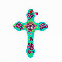 Load image into Gallery viewer, Elysiumstar Art OOAK - ‘Hibiscus’ - OOAK Pop Surreal Wall Decor Wooden Cross with Eye, Wall Art, Elysiumstar Art, Sacramento . Shop