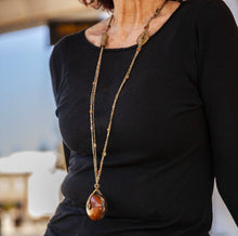 Load image into Gallery viewer, Zazzu Zazzu - African Metal Banded Large Amber Bead Necklace, Jewelry, ZAZZU ZAZZU, Sacramento . Shop
