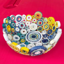Load image into Gallery viewer, Paper Zen Designs - Mini Rolled Coiled Magazine Bowl Yellow/Blue, Home Decor, Paper Zen Designs, Atrium 916 - Sacramento.Shop