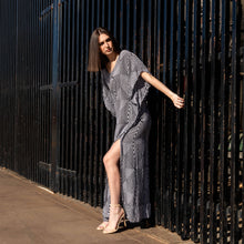 Load image into Gallery viewer, Yennie Zhou Designs - Black and White Linear Geometric Shape Maxi Kaftan Dress w/ Matching Mask, Fashion, Yennie Zhou Designs, Sacramento . Shop