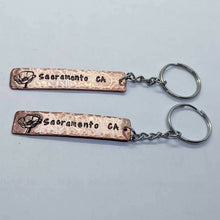 Load image into Gallery viewer, Arcane Moon - Handstamped Copper Keychain: Sacramento CA with Poppy, Jewelry, Arcane Moon, Atrium 916 - Sacramento.Shop