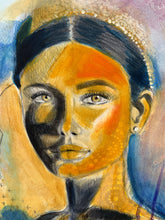 Load image into Gallery viewer, Edda Davila - Woman with orange and yellow in the face painting 22”x30”, Wall Art, Edda Davila, Sacramento . Shop