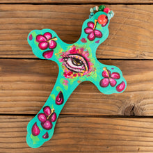 Load image into Gallery viewer, Elysiumstar Art OOAK - ‘Hibiscus’ - OOAK Pop Surreal Wall Decor Wooden Cross with Eye, Wall Art, Elysiumstar Art, Sacramento . Shop
