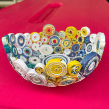 Load image into Gallery viewer, Paper Zen Designs - Mini Rolled Coiled Magazine Bowl Yellow/Blue, Home Decor, Paper Zen Designs, Atrium 916 - Sacramento.Shop