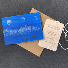 Load image into Gallery viewer, Susan Twining Creations - Greeting Card with Silver Moons and Mountains, Black Deer, Stationery, Susan Twining Creations, Sacramento . Shop