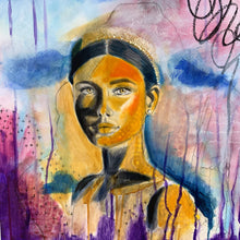 Load image into Gallery viewer, Edda Davila - Woman with orange and yellow in the face painting 22”x30”, Wall Art, Edda Davila, Sacramento . Shop