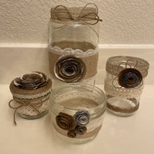 Load image into Gallery viewer, Paper Zen Designs - Glass Jar with Paper Flowers, Burlap, and Lace, Home Decor, Paper Zen Designs, Sacramento . Shop