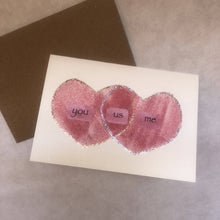Load image into Gallery viewer, Susan Twining Creations - Handmade Greeting Card. You, me, us. 3 1/2" x 5", Stationery, Susan Twining Creations, Atrium 916 - Sacramento.Shop