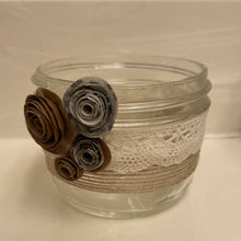 Load image into Gallery viewer, Paper Zen Designs - Glass Jar with Paper Flowers, Burlap, and Lace, Home Decor, Paper Zen Designs, Sacramento . Shop
