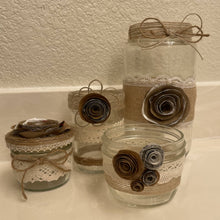 Load image into Gallery viewer, Paper Zen Designs - Glass Jar with Paper Flowers, Burlap, and Lace, Home Decor, Paper Zen Designs, Sacramento . Shop