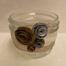 Load image into Gallery viewer, Paper Zen Designs - Glass Jar with Paper Flowers, Burlap, and Lace, Home Decor, Paper Zen Designs, Sacramento . Shop