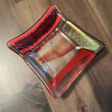 Shmak Creations - Red and Gold Fused Glass Dish, Glasswork, Shmak Creations, Atrium 916 - Sacramento.Shop