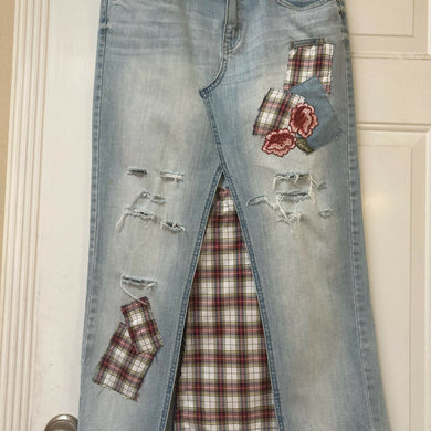 Maggie Devos-Boho Skirt-Gingham patches-Size 8, Fashion, Maggie Devos, Atrium 916 - Sacramento.Shop