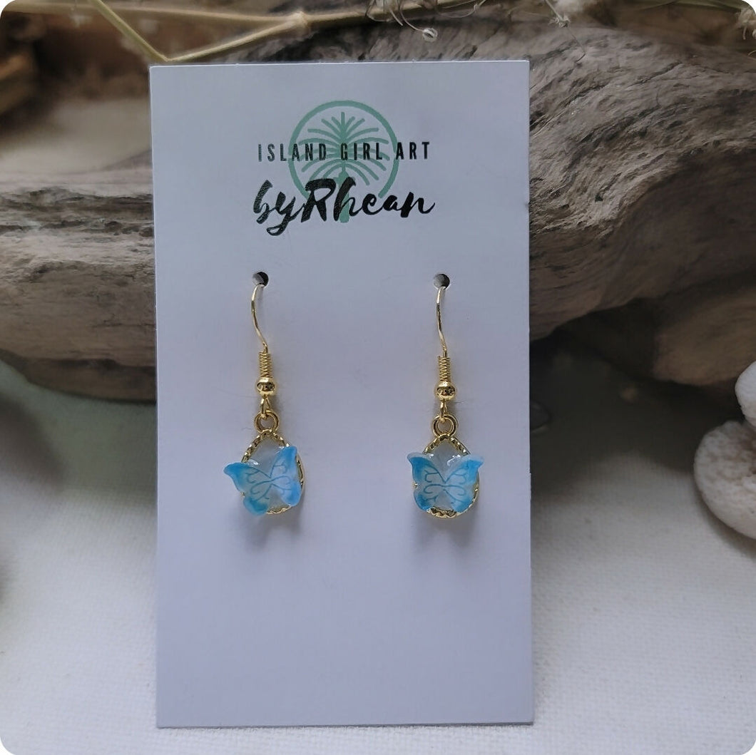 Island Girl Art - Pressed Flower Earrings - Blue Butterfly