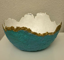 Load image into Gallery viewer, Paper Zen Designs - Blue Gold Trimmed Paper Pulp Bowl, Home Decor, Paper Zen Designs, Atrium 916 - Sacramento.Shop

