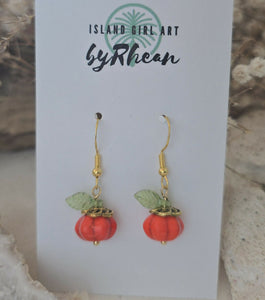 Island Girl Art - Upcycled Earrings - Fall PumpkinEarrings