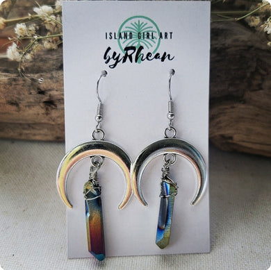 Island Girl Art - Natural Stone Earrings - Silver Crescent Quartz Dangle, Jewelry, Island Girl Art by Rhean, Atrium 916 - Sacramento.Shop