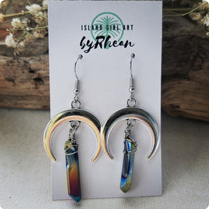 Island Girl Art - Natural Stone Earrings - Silver Crescent Quartz Dangle, Jewelry, Island Girl Art by Rhean, Atrium 916 - Sacramento.Shop