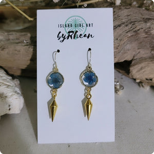 Island Girl Art - Pressed Flower Earrings - Geo Blue, Jewelry, Island Girl Art by Rhean, Atrium 916 - Sacramento.Shop