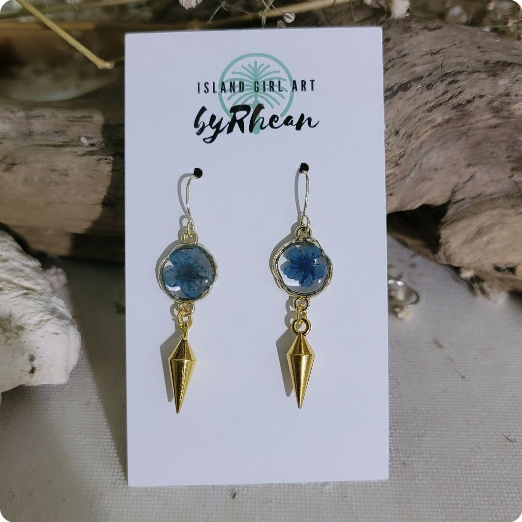 Island Girl Art - Pressed Flower Earrings - Geo Blue, Jewelry, Island Girl Art by Rhean, Atrium 916 - Sacramento.Shop