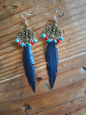 Joyce Pierce - Upcycled Inner Tube Earrings with Turquoise and Coral, Jewelry, Joyce Pierce, Atrium 916 - Sacramento.Shop