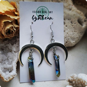 Island Girl Art - Natural Stone Earrings - Silver Crescent Quartz Dangle, Jewelry, Island Girl Art by Rhean, Atrium 916 - Sacramento.Shop