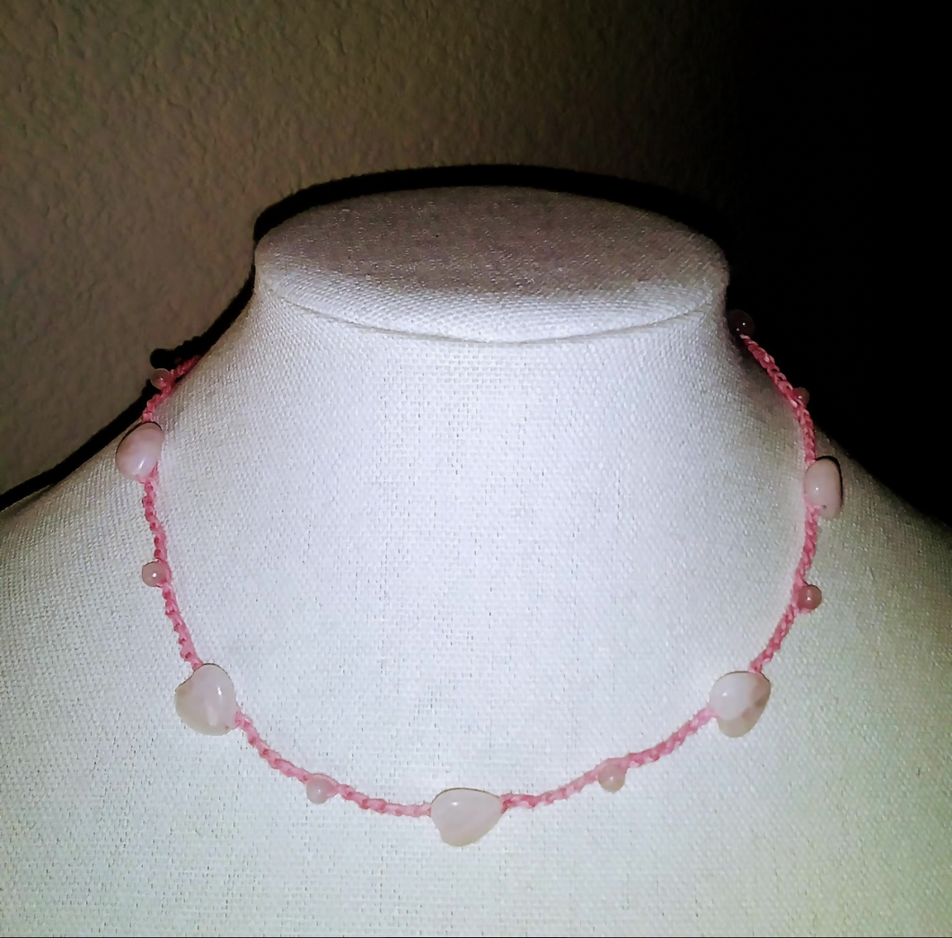 Creations by Jennie J Malloy- Rose Quartz Hearts Necklace