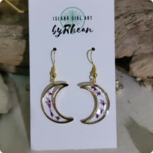 Load image into Gallery viewer, Island Girl Art - Pressed Flower Earrings - Purple Moon, Jewelry, Island Girl Art by Rhean, Atrium 916 - Sacramento.Shop
