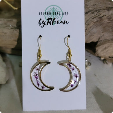 Island Girl Art - Pressed Flower Earrings - Purple Moon, Jewelry, Island Girl Art by Rhean, Atrium 916 - Sacramento.Shop