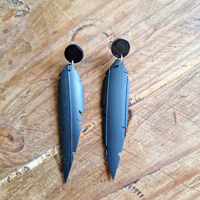 Joyce Pierce - Inner Tube Feather Earrings with Black Button Top, Jewelry, Joyce Pierce, Atrium 916 - Sacramento.Shop