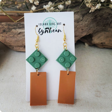 Island Girl Art - Upcycled Brick Earrings- yg Color Block, Jewelry, Island Girl Art by Rhean, Atrium 916 - Sacramento.Shop