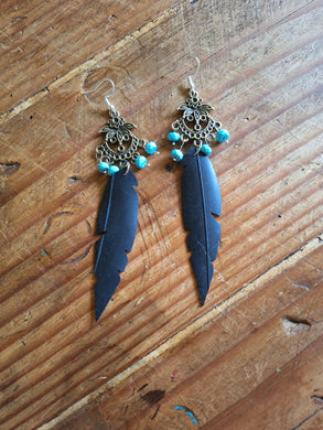 Joyce Pierce - Upcycled Inner Tube Feather earrings with Turquoise, Jewelry, Joyce Pierce, Atrium 916 - Sacramento.Shop