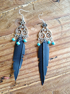 Joyce Pierce - Inner Tube Feather Turquoise Beaded Earring, Jewelry, Joyce Pierce, Atrium 916 - Sacramento.Shop