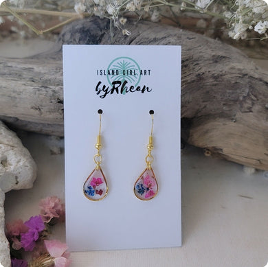 Island Girl Art - Pressed Flower Earrings - Blue and Rose, Jewelry, Island Girl Art by Rhean, Atrium 916 - Sacramento.Shop