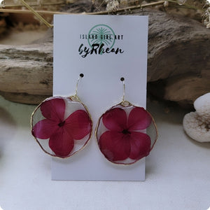 Island Girl Art - Pressed Flower Earrings - Plum Hydrangea