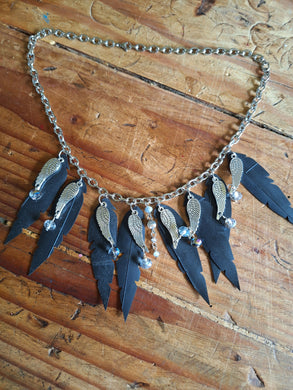 Joyce Pierce - Inner Tube Feather Necklace with white crystals and wings, Jewelry, Joyce Pierce, Atrium 916 - Sacramento.Shop