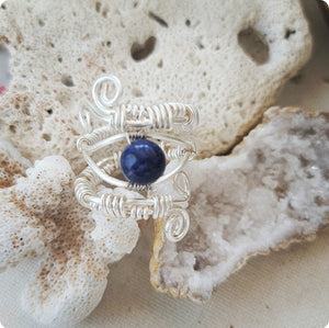 Island Girl Art - Wire Wrapped Ring - Silver Lapis, Jewelry, Island Girl Art by Rhean, Atrium 916 - Sacramento.Shop