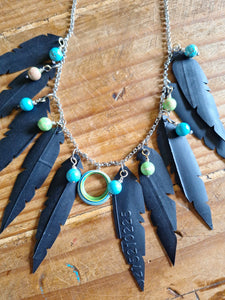 Joyce Pierce - Inner Tube Feather Necklace Blue, Jewelry, Joyce Pierce, Atrium 916 - Sacramento.Shop