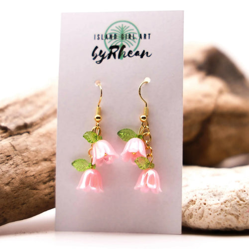 island girl art by rhean goodgame - pink lily of the valley earrings - atrium 916