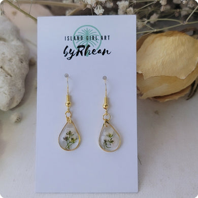 Island Girl Art - Pressed Flower Earrings - White, Jewelry, Island Girl Art by Rhean, Atrium 916 - Sacramento.Shop