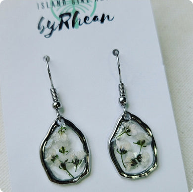 Island Girl Art - Pressed Flower Earrings - White Silver, Jewelry, Island Girl Art by Rhean, Atrium 916 - Sacramento.Shop