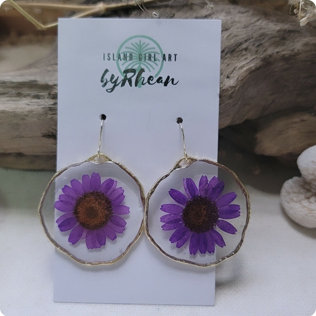 Island Girl Art - Pressed Flower Earrings - Lavender Daisy